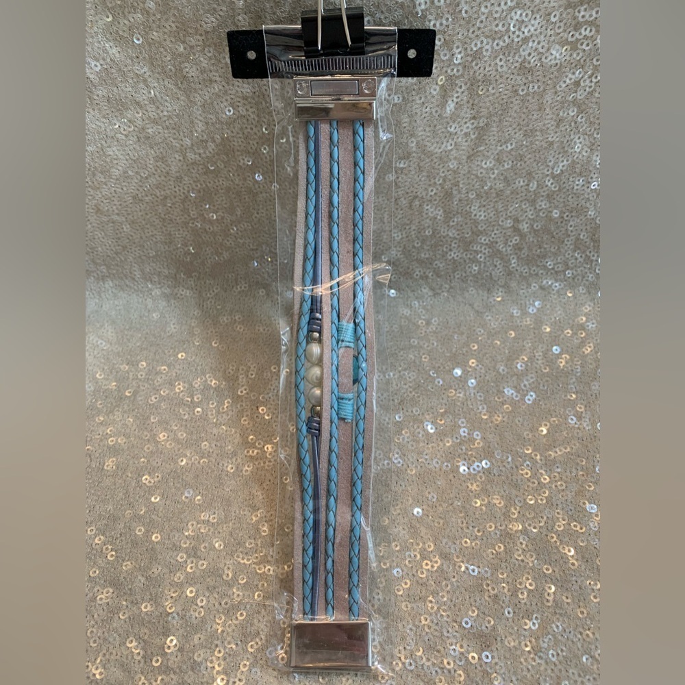 New NIB blue ivory silver beaded wrap bracelet - Picture 4 of 7